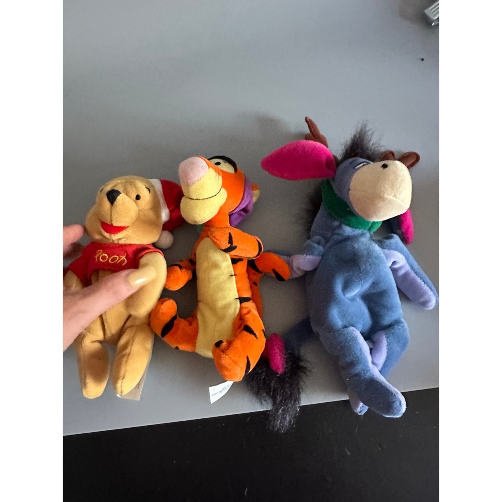 Disney Winnie the Pooh Tigger Eeyore Holiday Plush Bean Bag Lot 8 inch Vintage